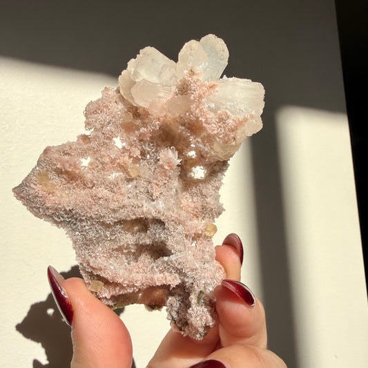 Calcite on Pink Micro Heulandite Cluster