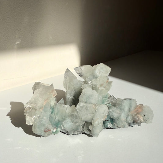 Diamond Apophyllite + Heulandite On White Chalcedony Cluster