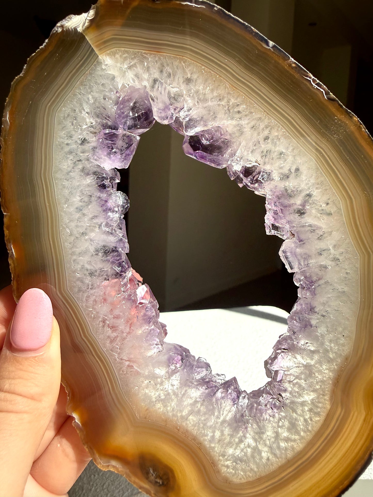 Agate Amethyst Slice On Stand
