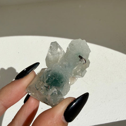 Apophyllite + Heulandite On White Chalcedony Cluster