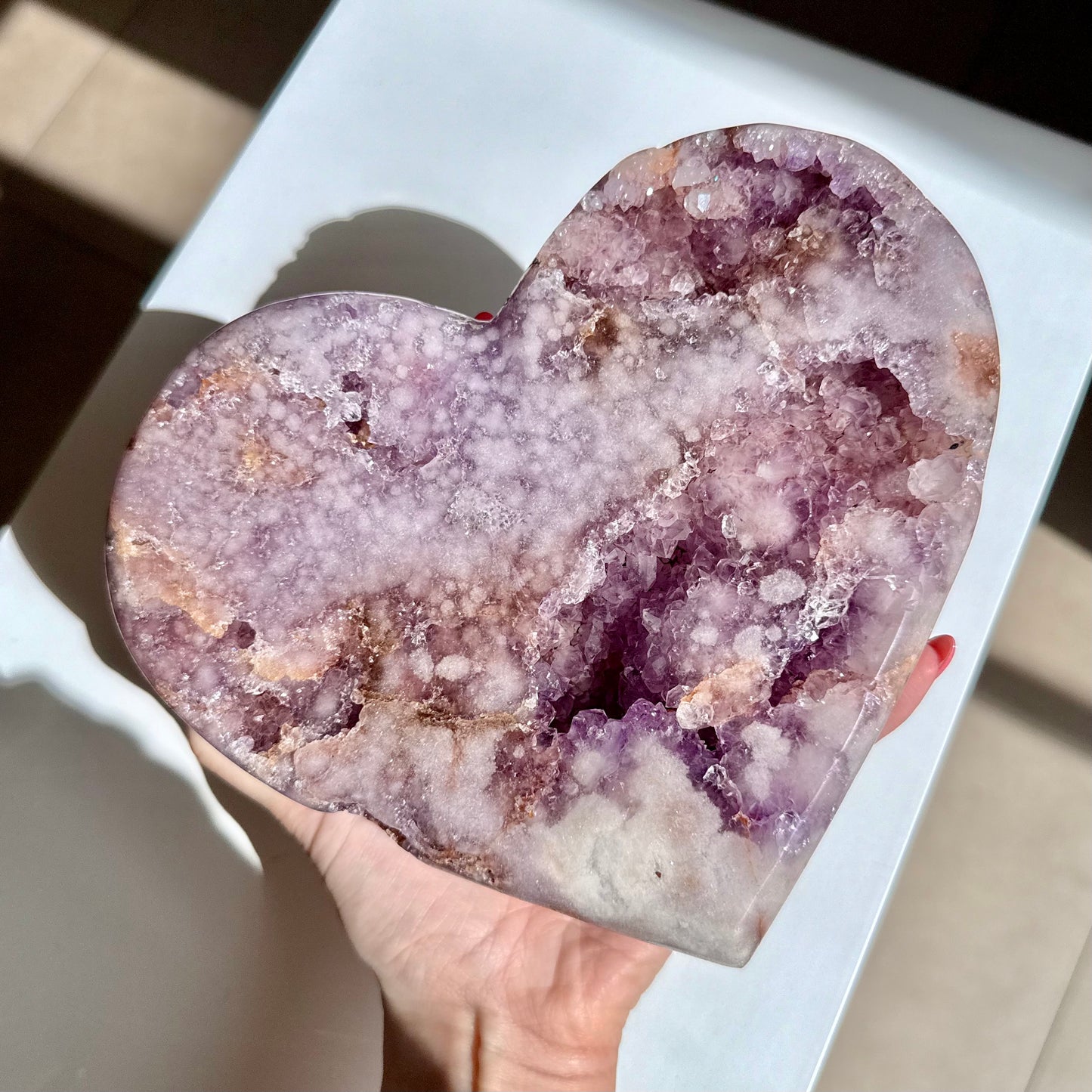 Pink Amethyst Heart On Stand