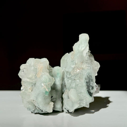 Diamond Apophyllite + Heulandite On White Chalcedony Cluster