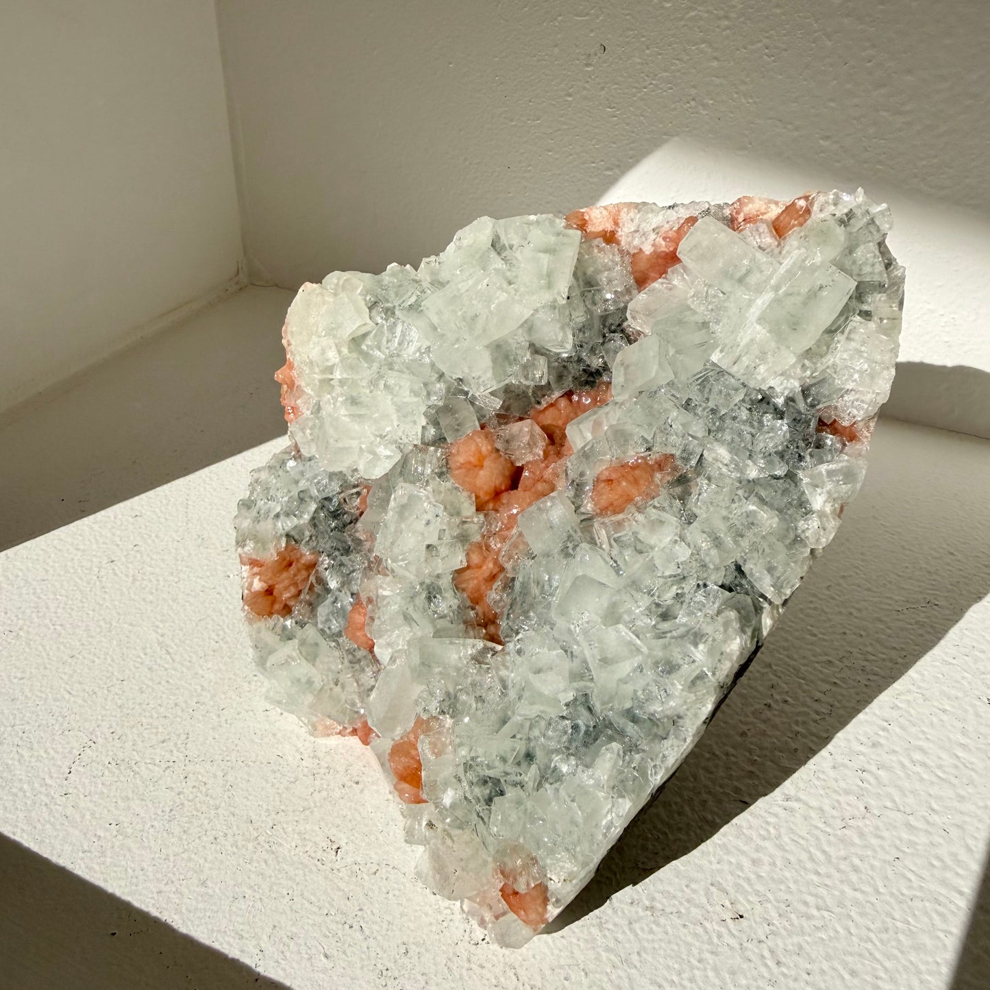 Stilbite On Stormy Apophyllite Freeform Cluster