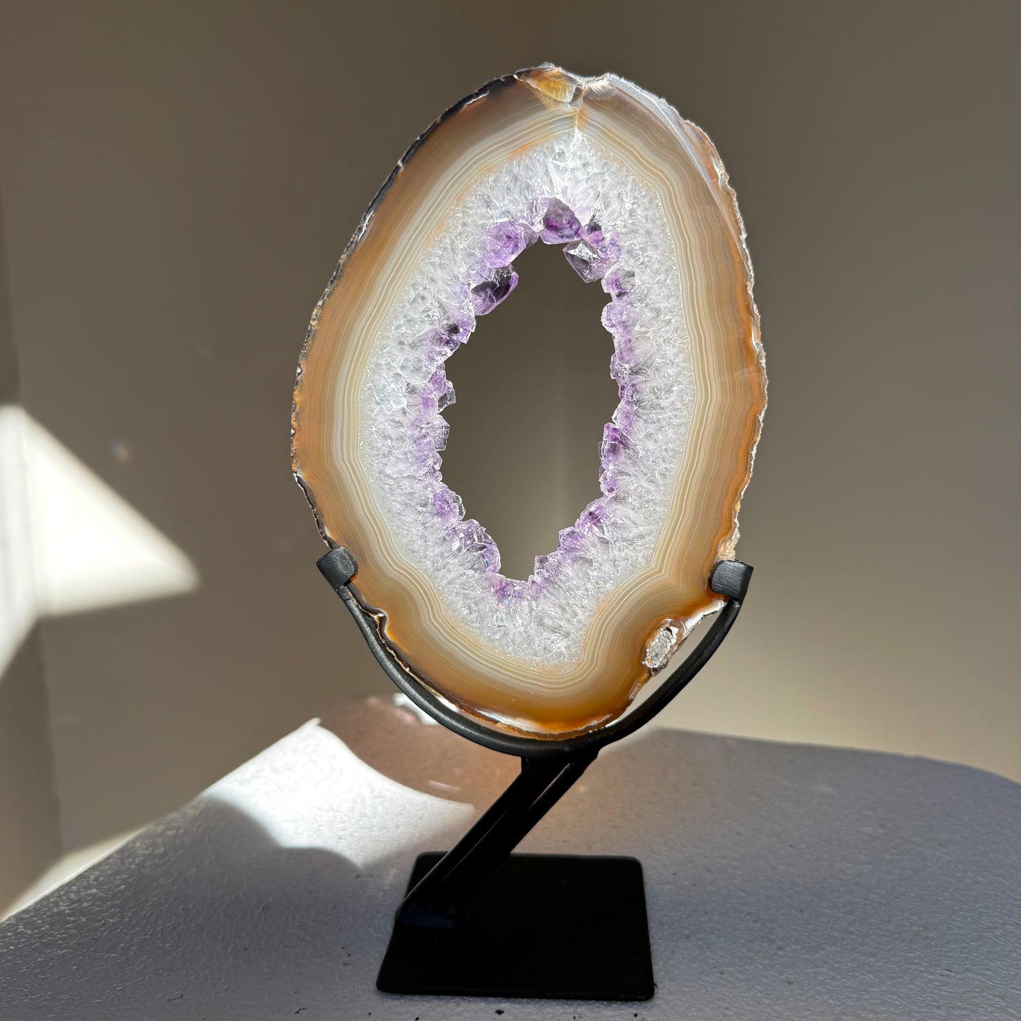 Agate Amethyst Slice On Stand