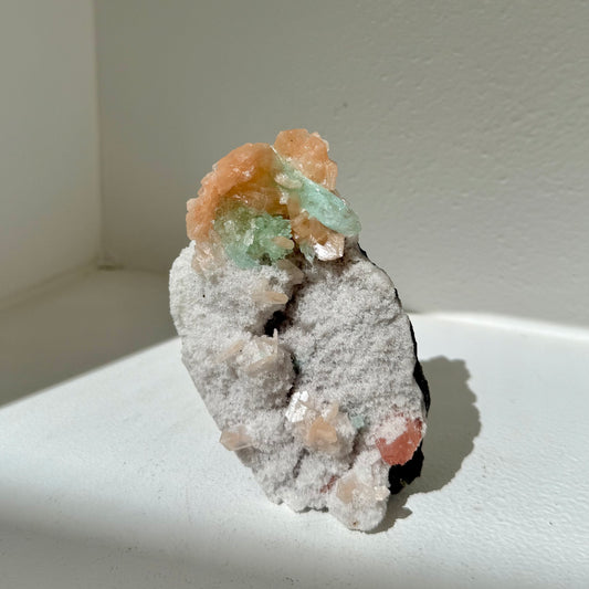 Green Apophyllite, White Chalcedony, Heulandite, Stilbite Cluster