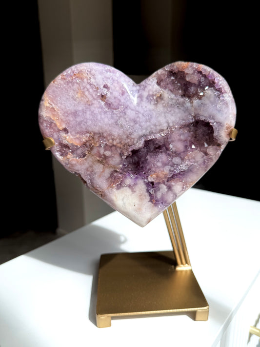 Pink Amethyst Heart On Stand