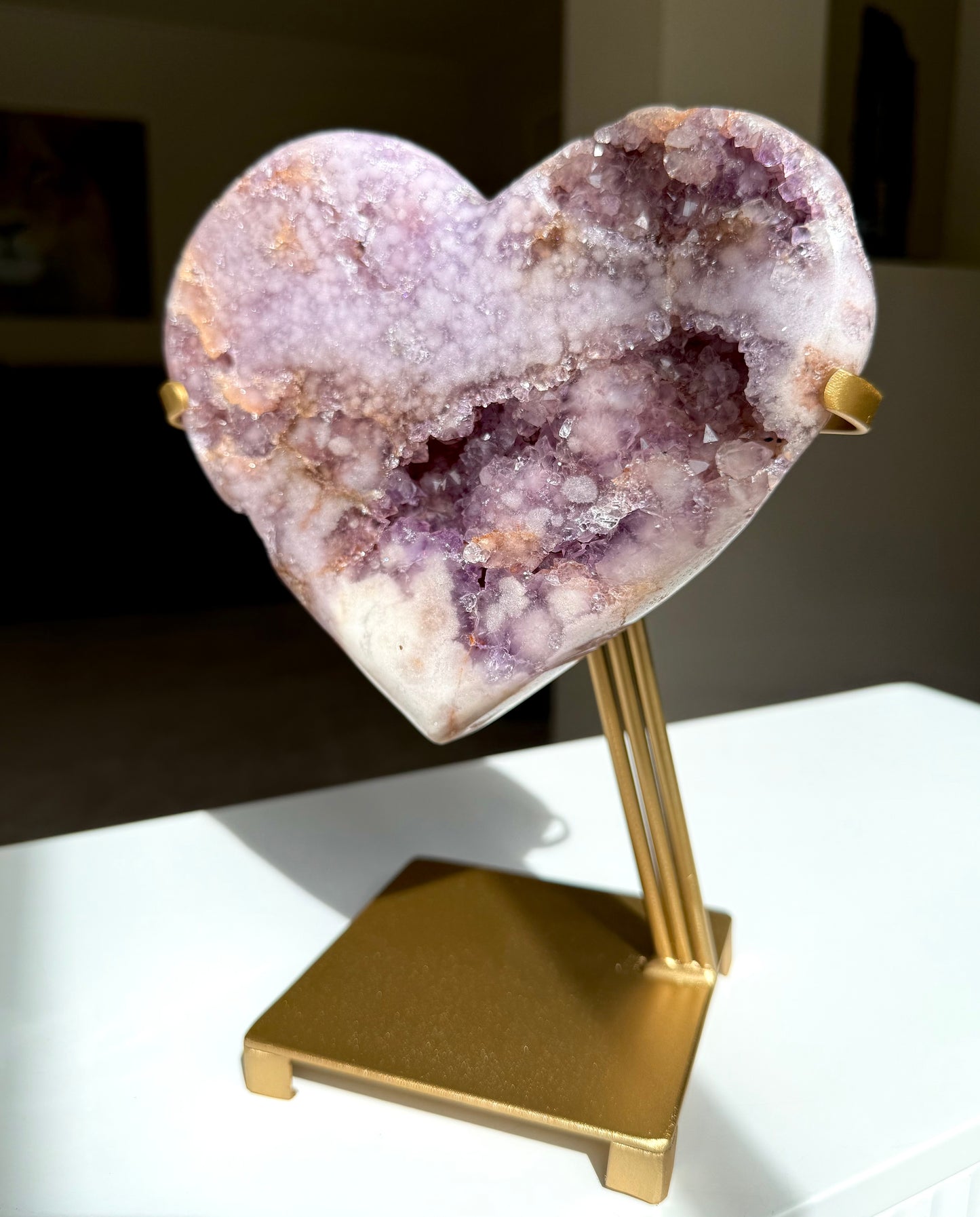 Pink Amethyst Heart On Stand