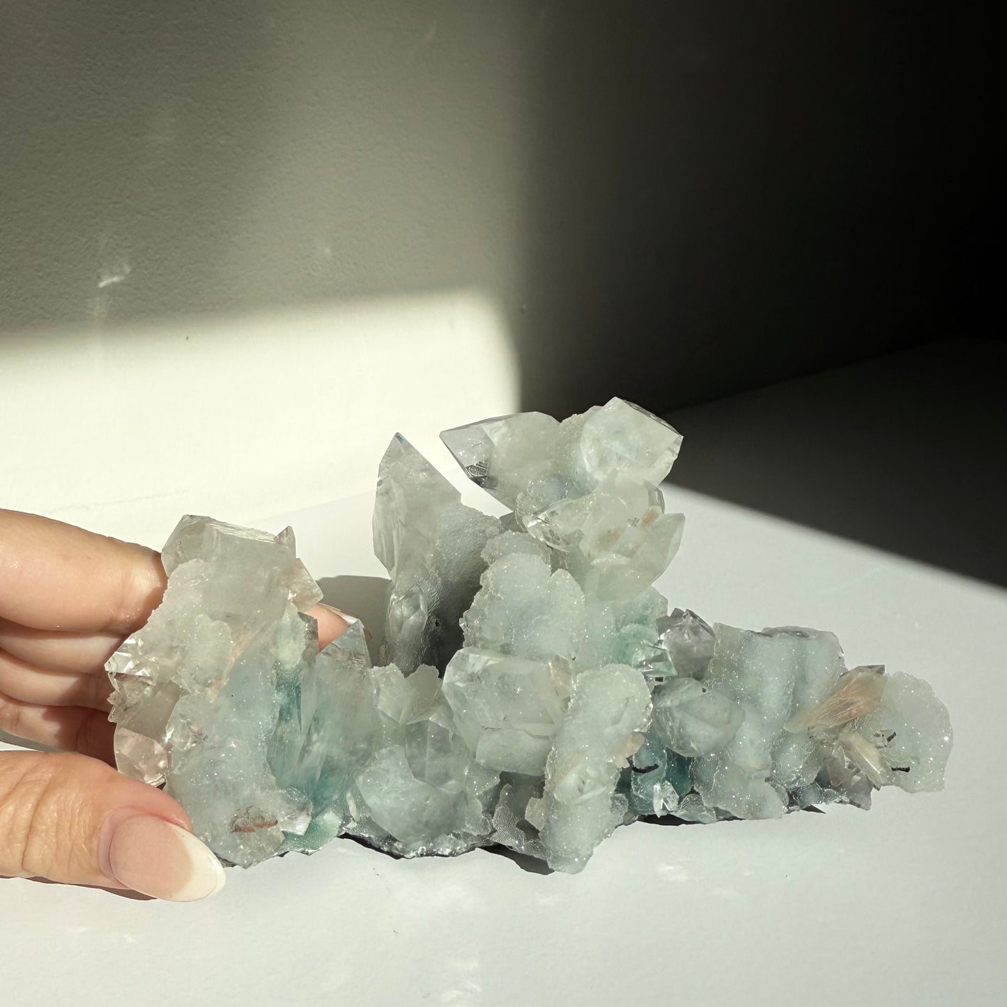 Diamond Apophyllite + Heulandite On White Chalcedony Cluster