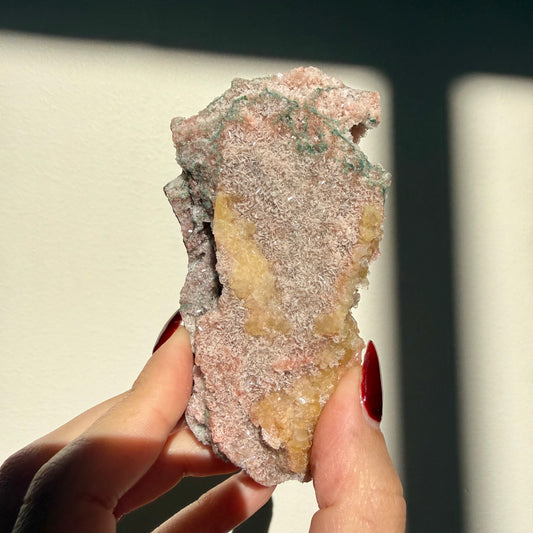 Calcite on Pink Micro Heulandite Cluster