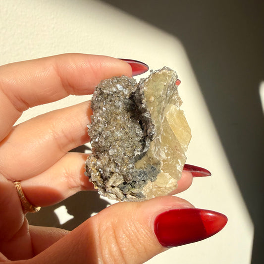 Micro Heulandite + Chalcedony On Calcite Cluster