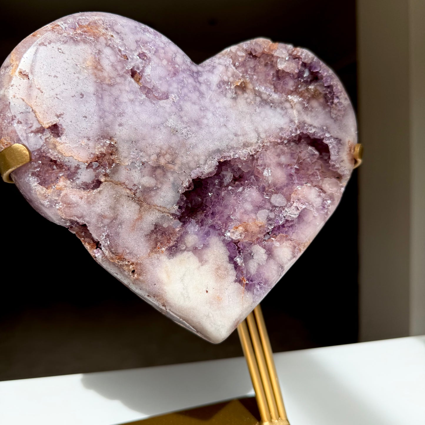 Pink Amethyst Heart On Stand