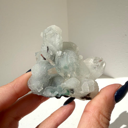 Diamond Apophyllite + Heulandite On White Chalcedony Cluster