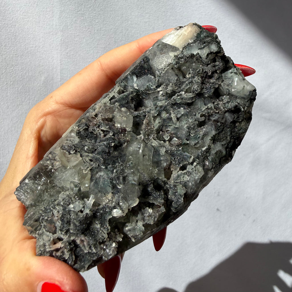 Black Chalcedony & Heulandite On Apophyllite Cluster