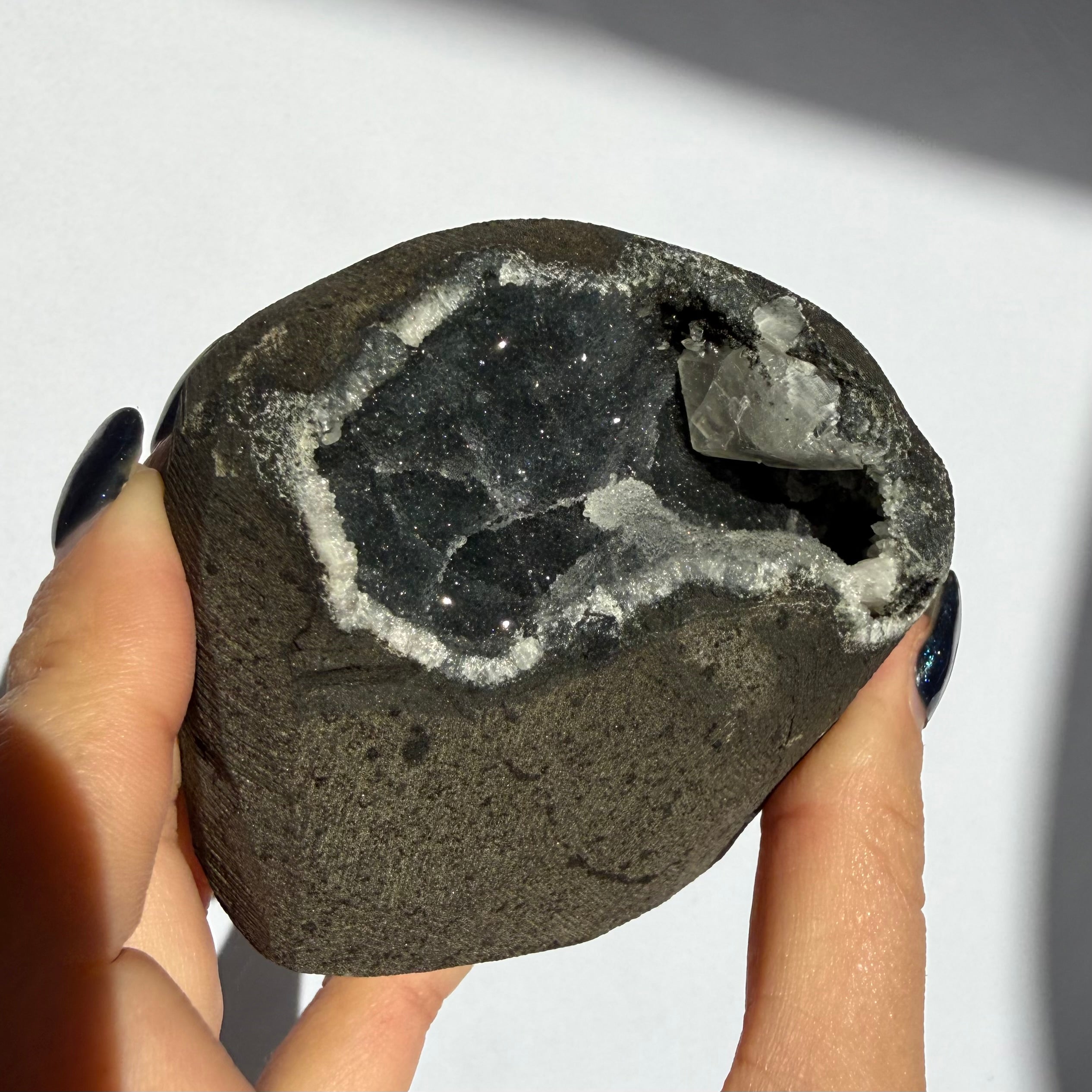 Calcite On Black Chalcedony Freeform
