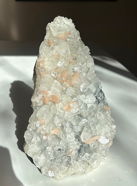 Stilbite On Apophyllite Freestanding Cluster