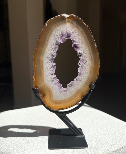Agate Amethyst Slice On Stand