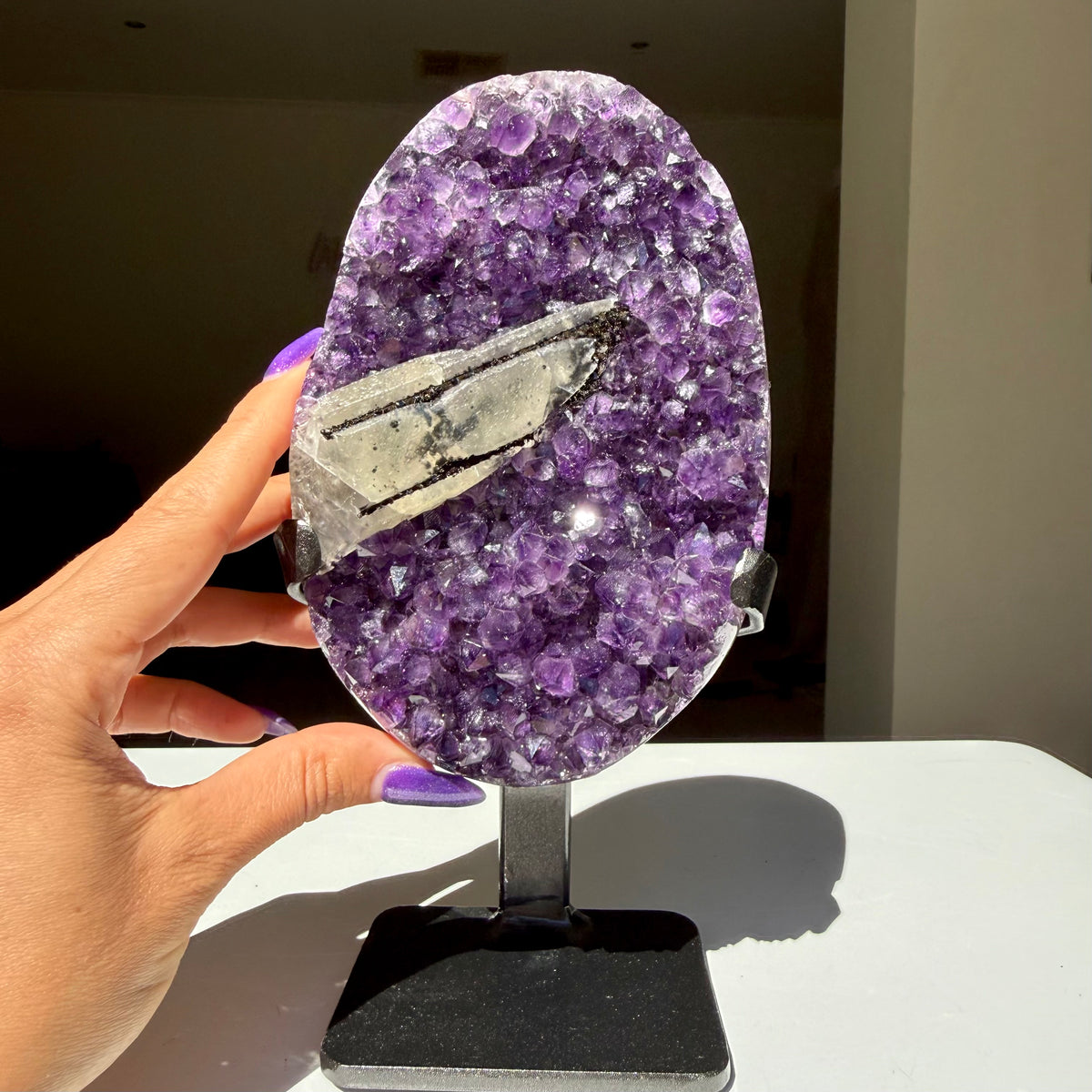 Calcite & Goethite On Uruguayan Amethyst