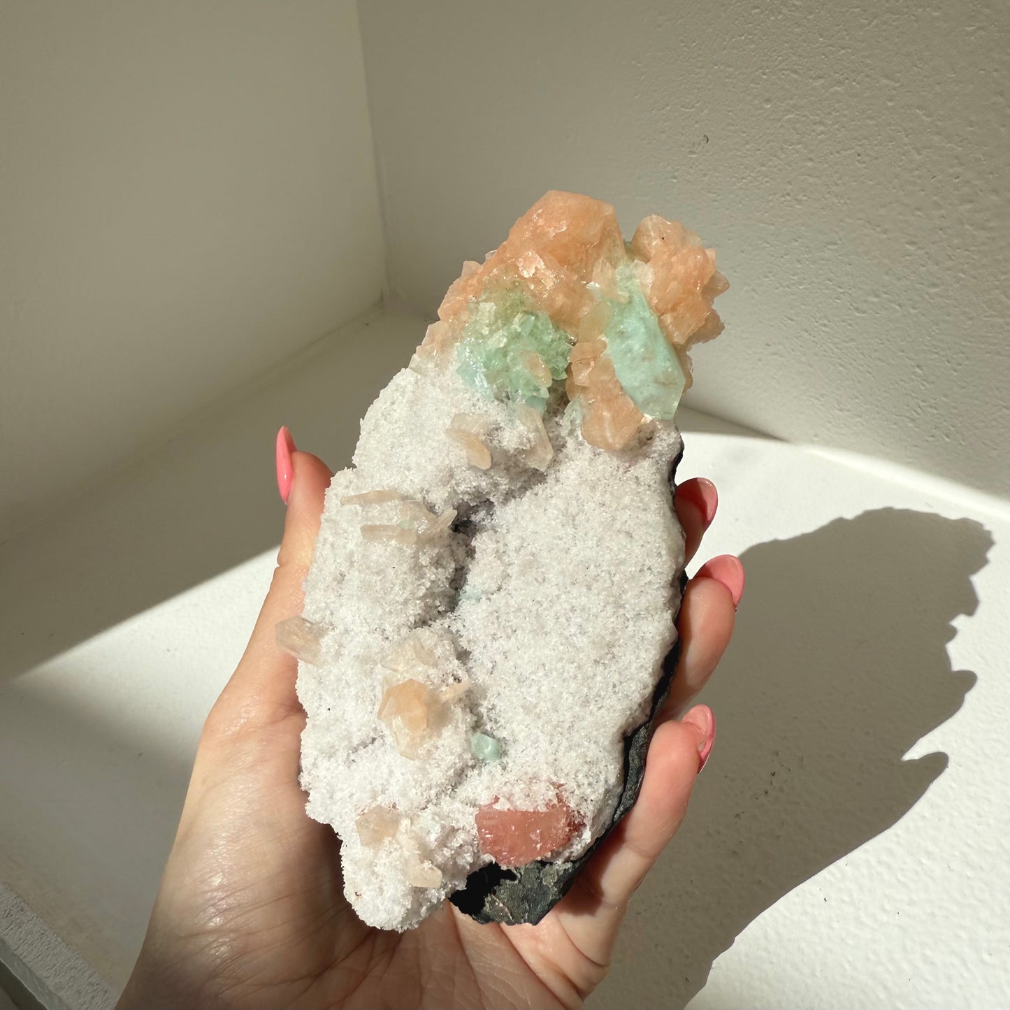 Green Apophyllite, White Chalcedony, Heulandite, Stilbite Cluster
