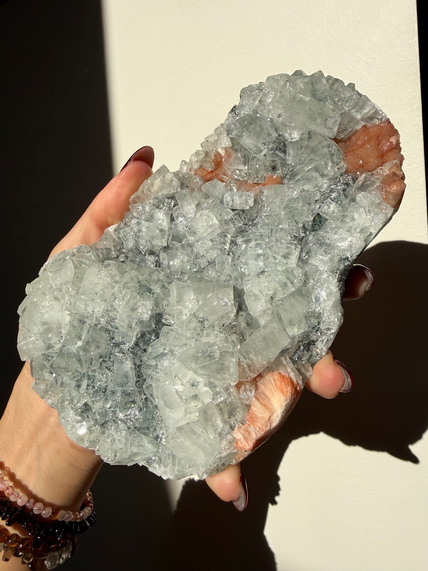 Stilbite On Stormy Apophyllite Cluster