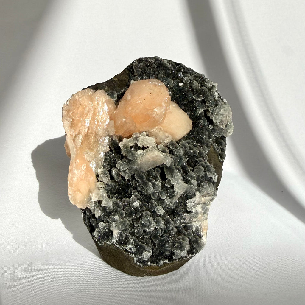 Stilbite On Black Stalactite Chalcedony Freeform