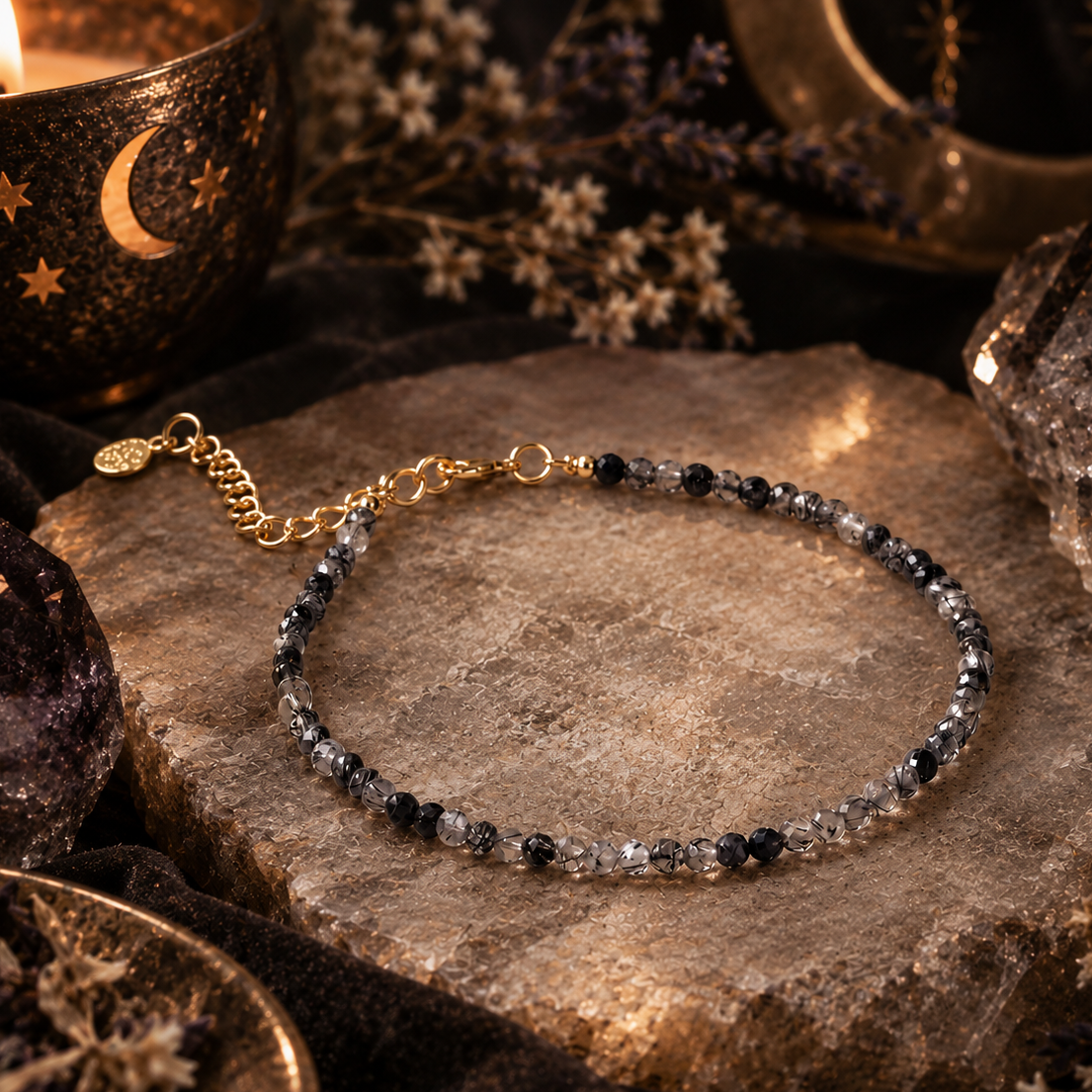 Black Tourmaline In Quartz Bracelet