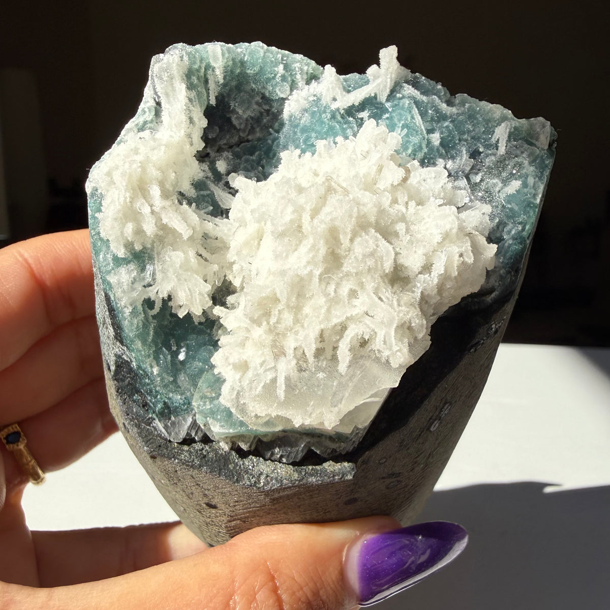 Calcite + White Chalcedony On Green Chalcedony Freeform