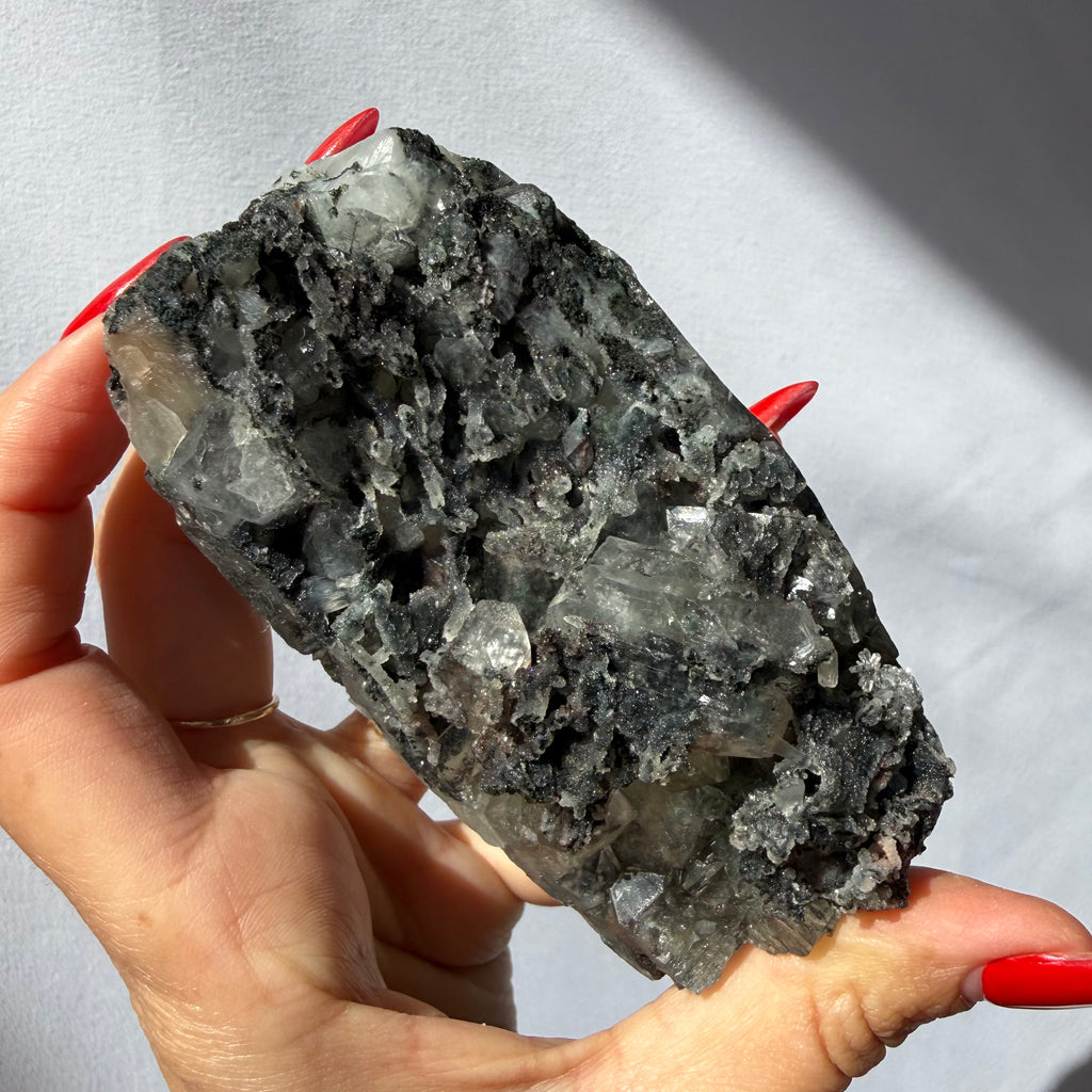 Black Chalcedony & Heulandite On Apophyllite Cluster