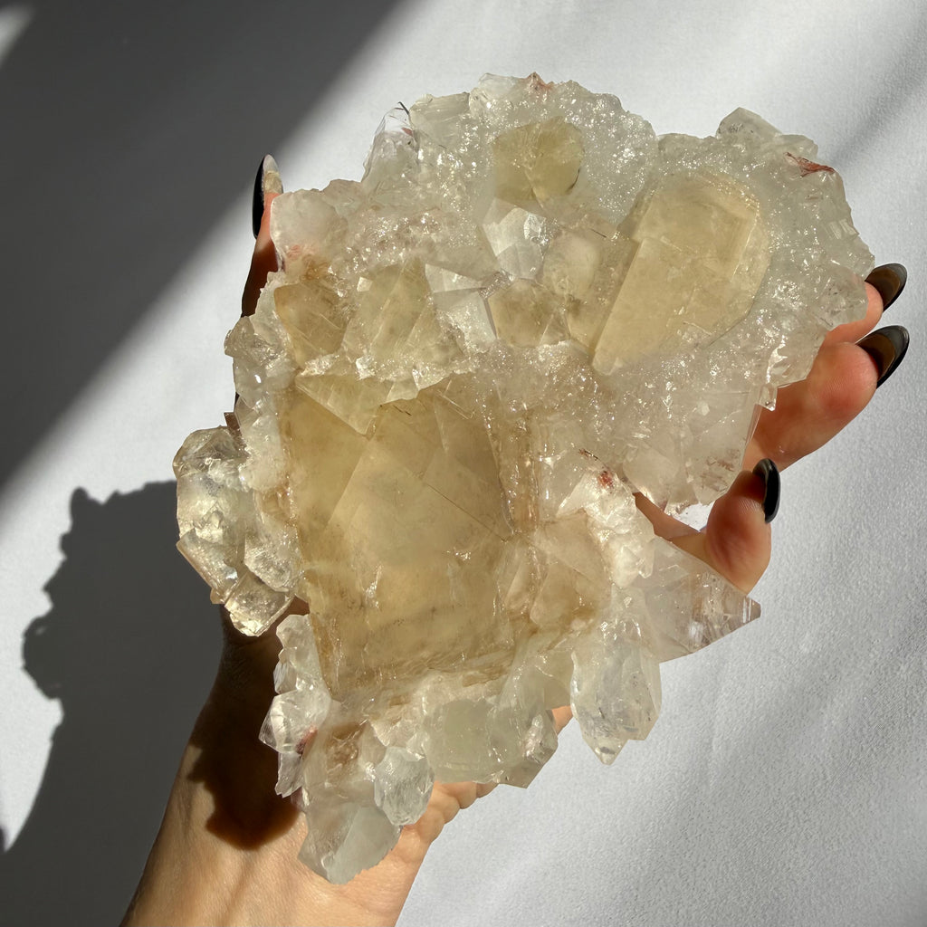 Heulandite & Apophyllite On Calcite Cluster