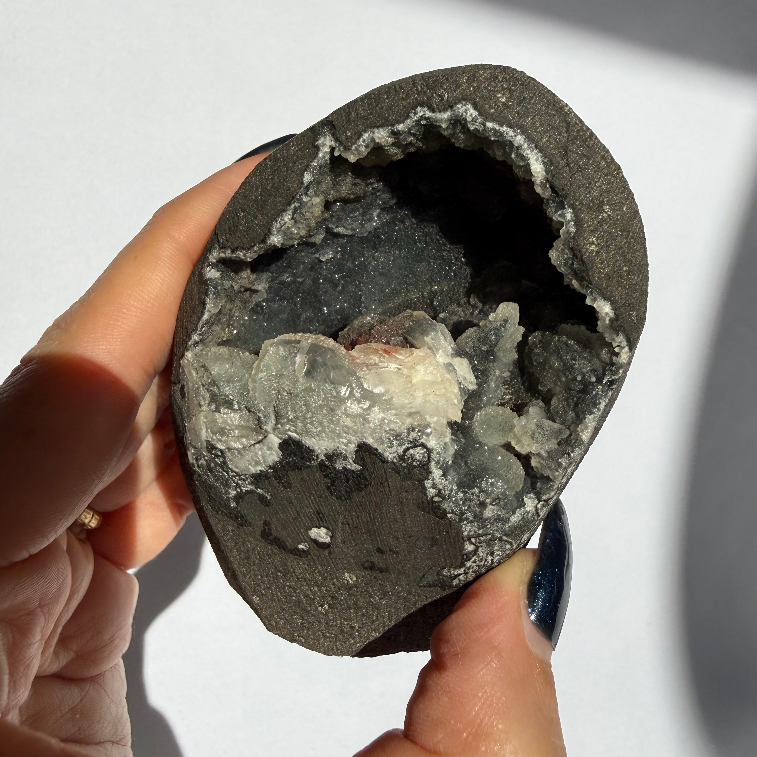 Calcite On Black Chalcedony Freeform