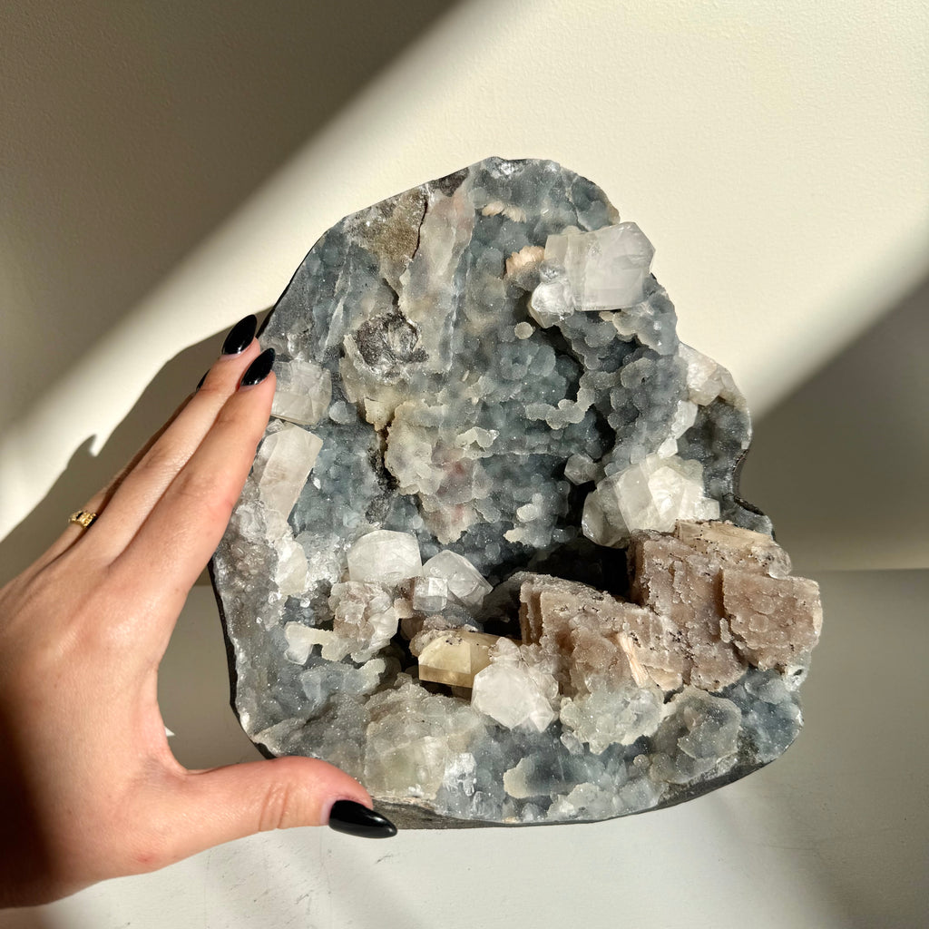 Calcite & Apophyllite On Chalcedony Freeform