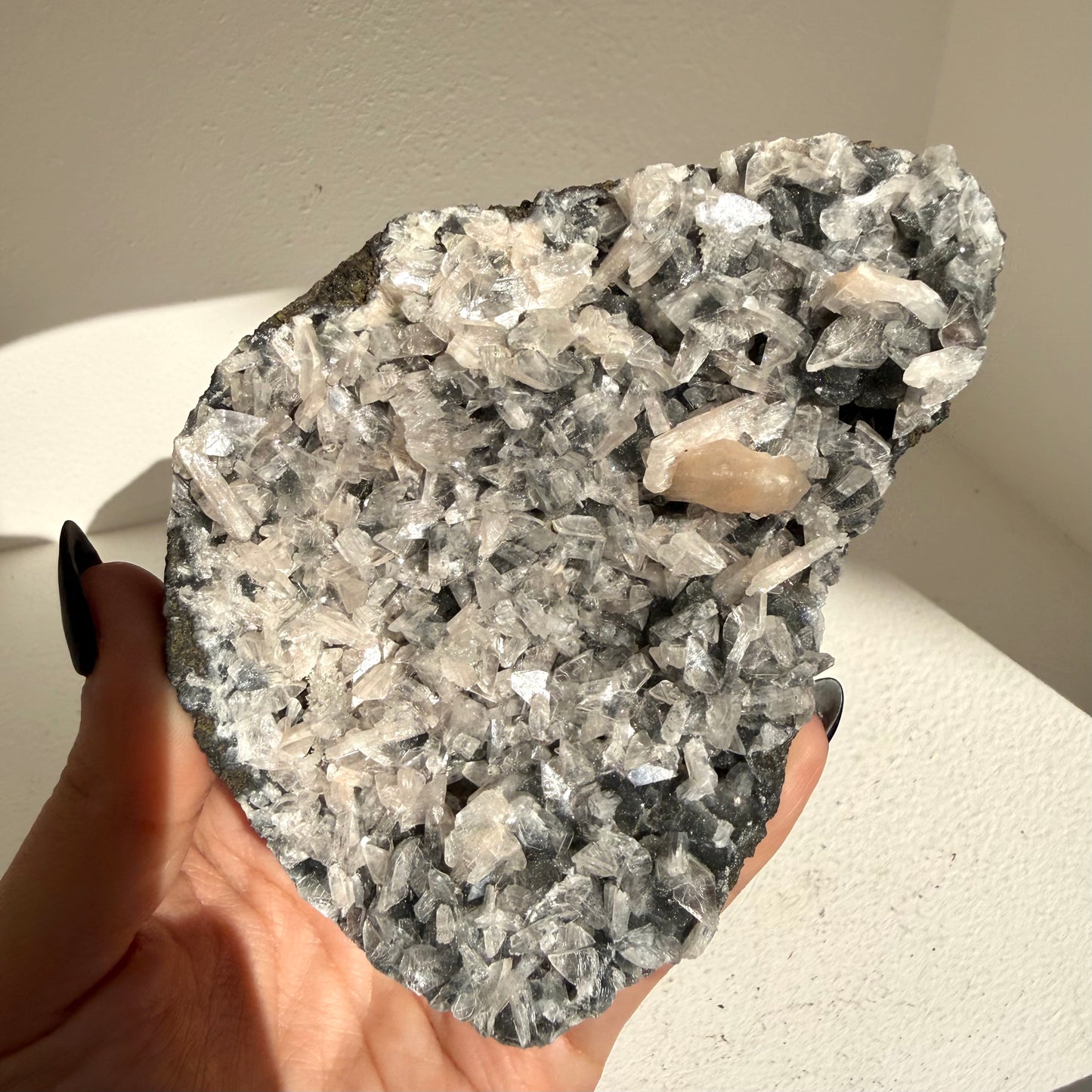 Heulandite On Black Chalcedony Cluster