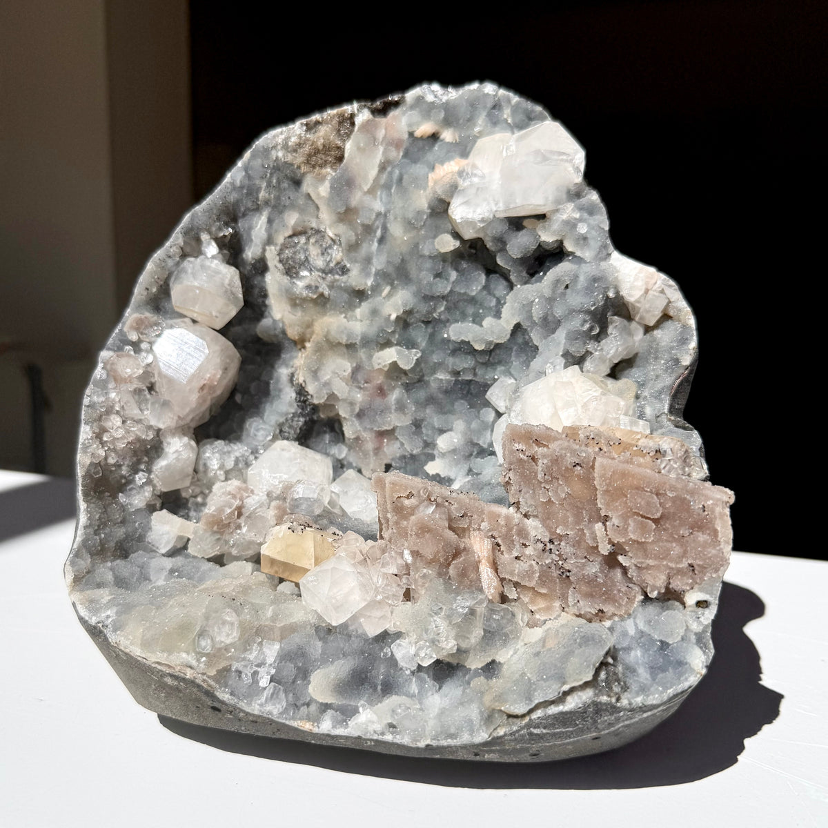 Calcite & Apophyllite On Chalcedony Freeform