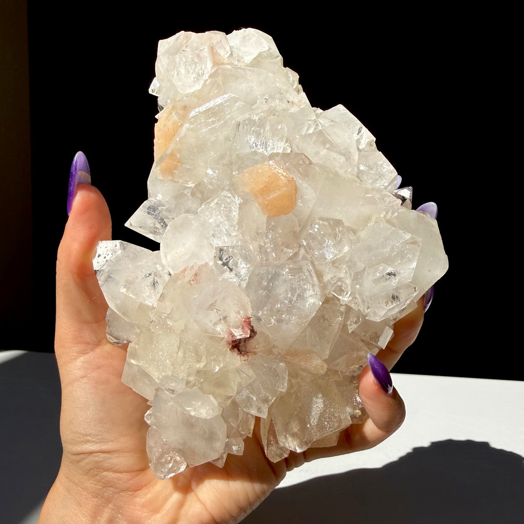 Heulandite & Apophyllite On Calcite Cluster