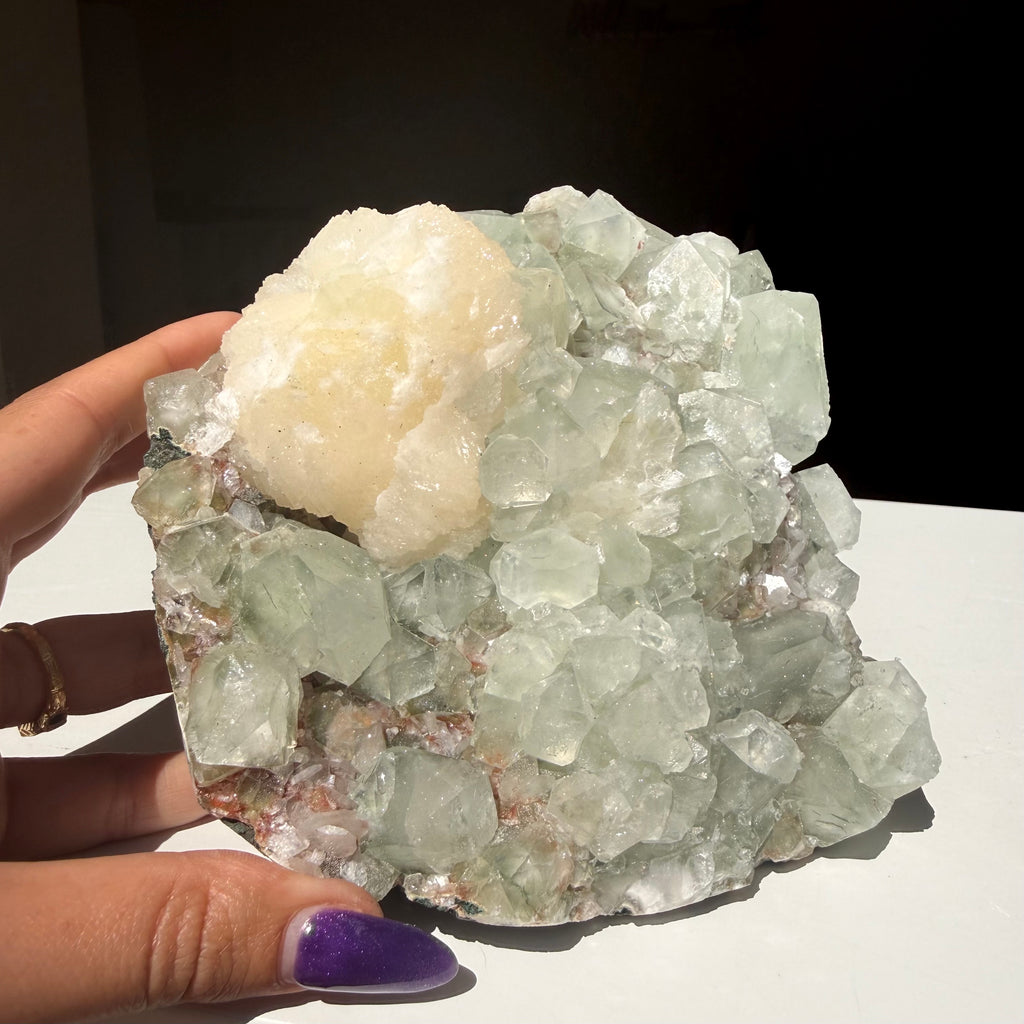 Stilbite On Green Apophyllite Freeform
