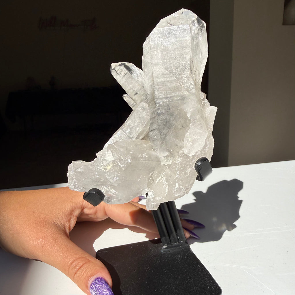 Black Lithium In Clear Quartz Cluster