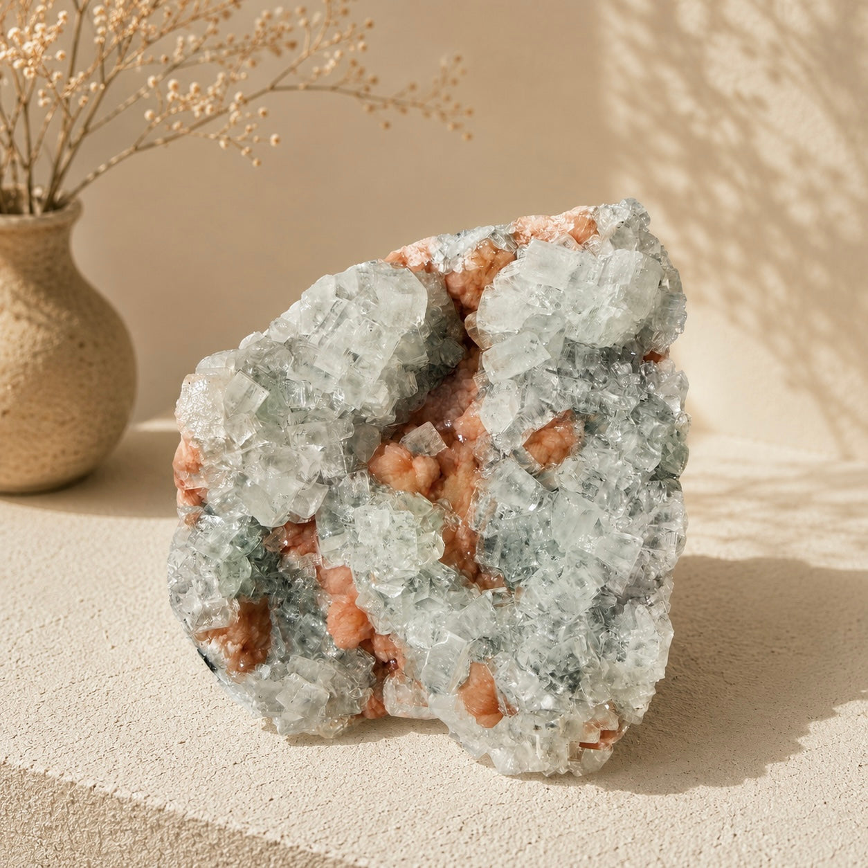 Stilbite On Stormy Apophyllite Freeform Cluster
