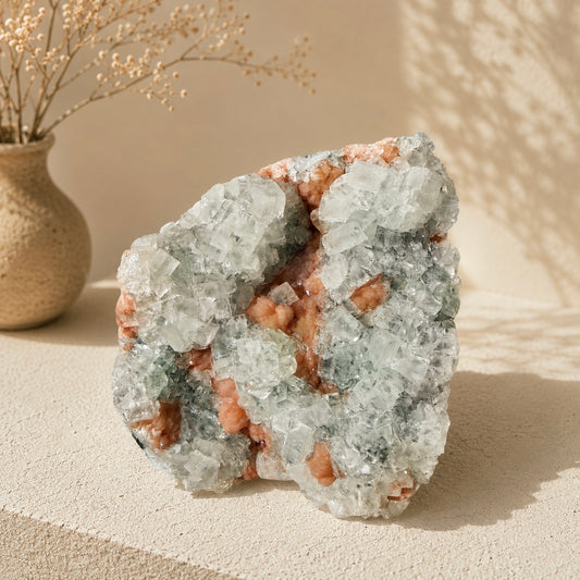 Stilbite On Stormy Apophyllite Freeform Cluster