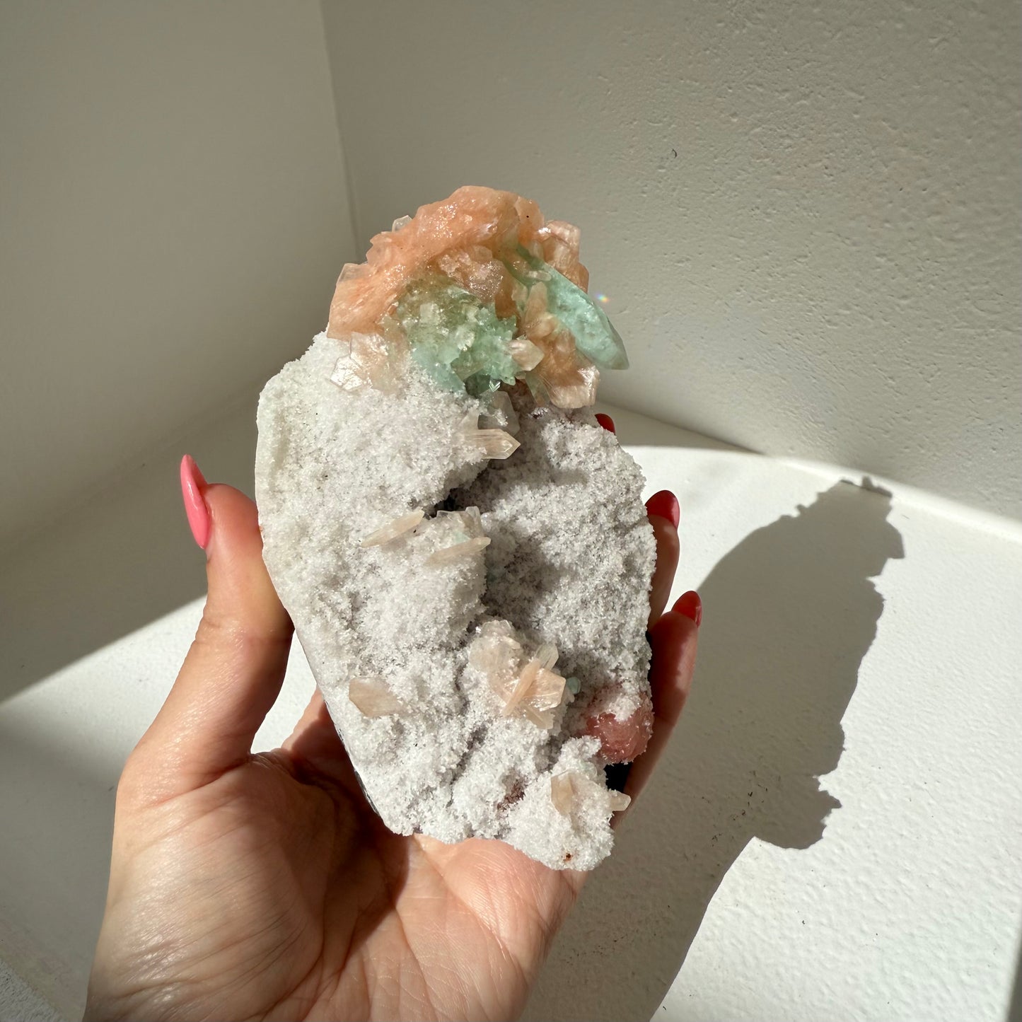 Green Apophyllite, White Chalcedony, Heulandite, Stilbite Cluster
