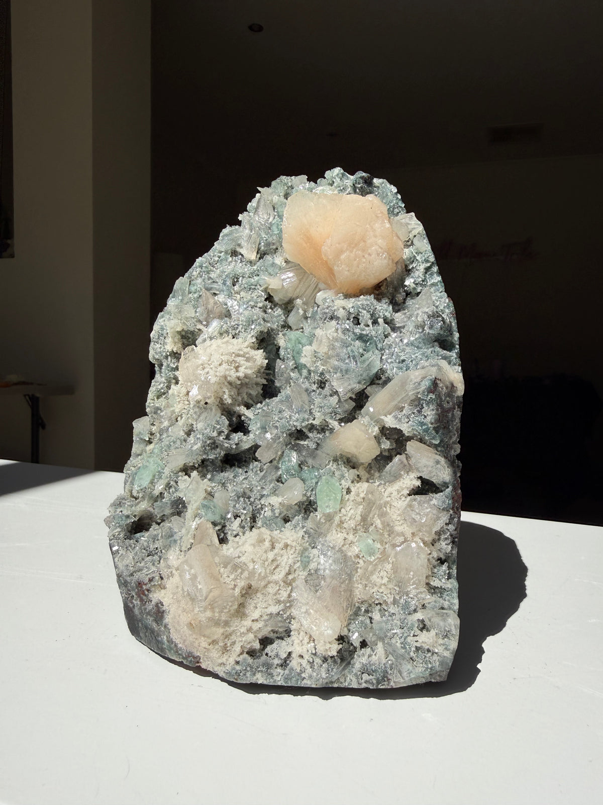 Green Apophyllite + Heulandite On Chalcedony Freeform