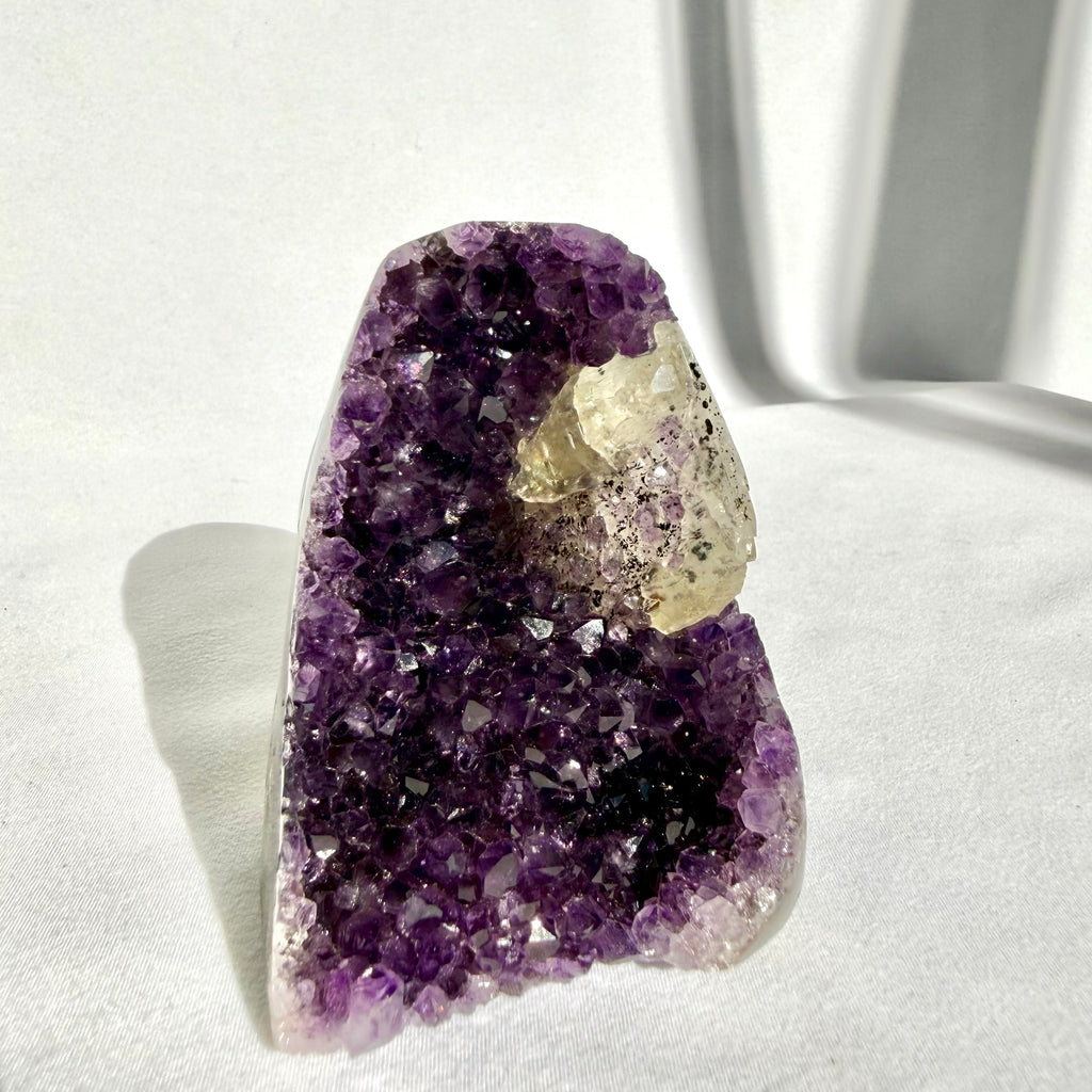 Calcite & Goethite On Uruguayan Amethyst Freeform
