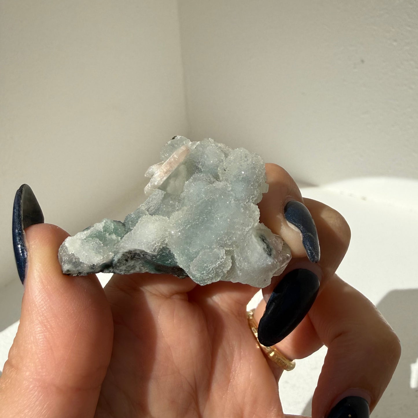 Diamond Apophyllite + Heulandite On White Chalcedony Cluster