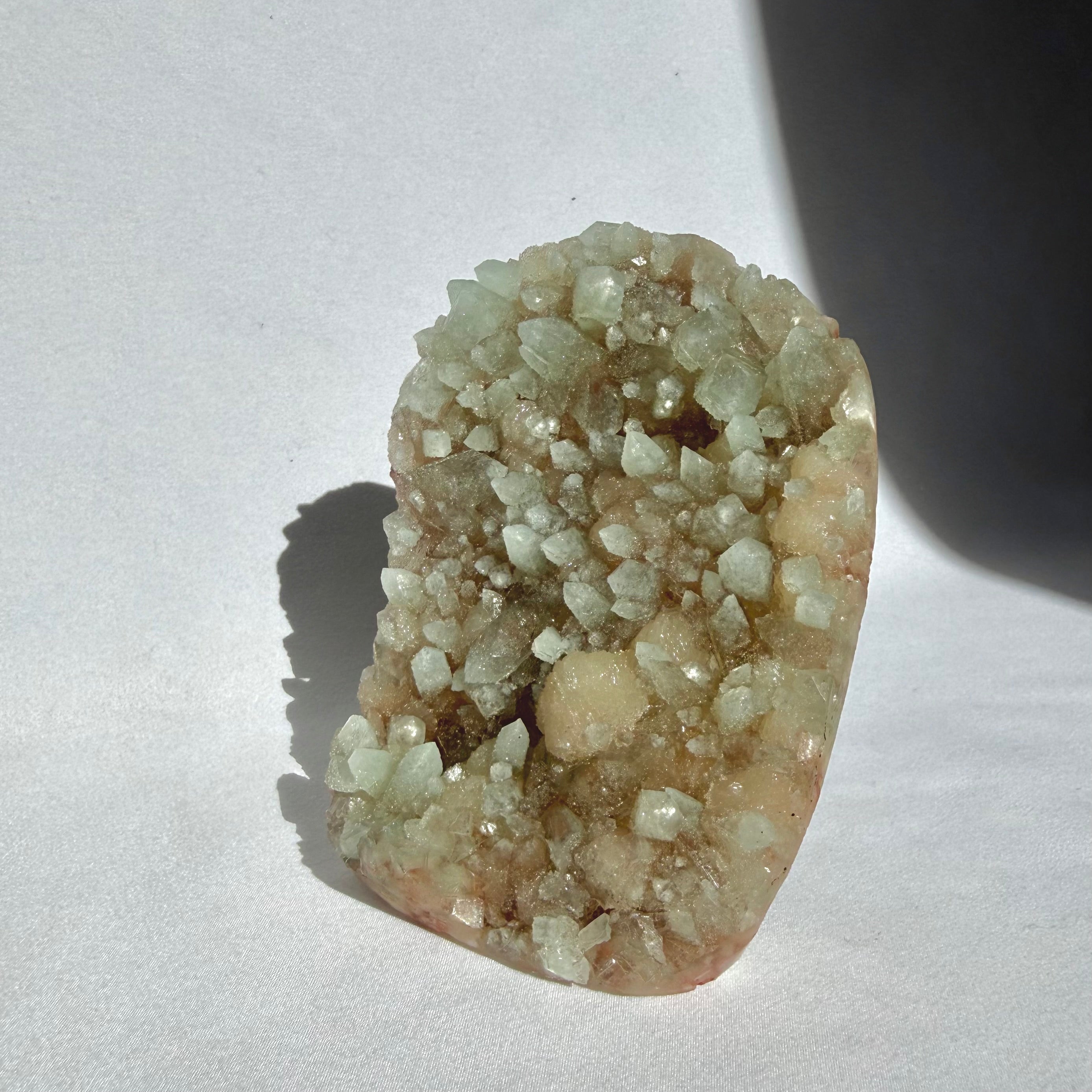 Green Apophyllite On Stilbite Freeform