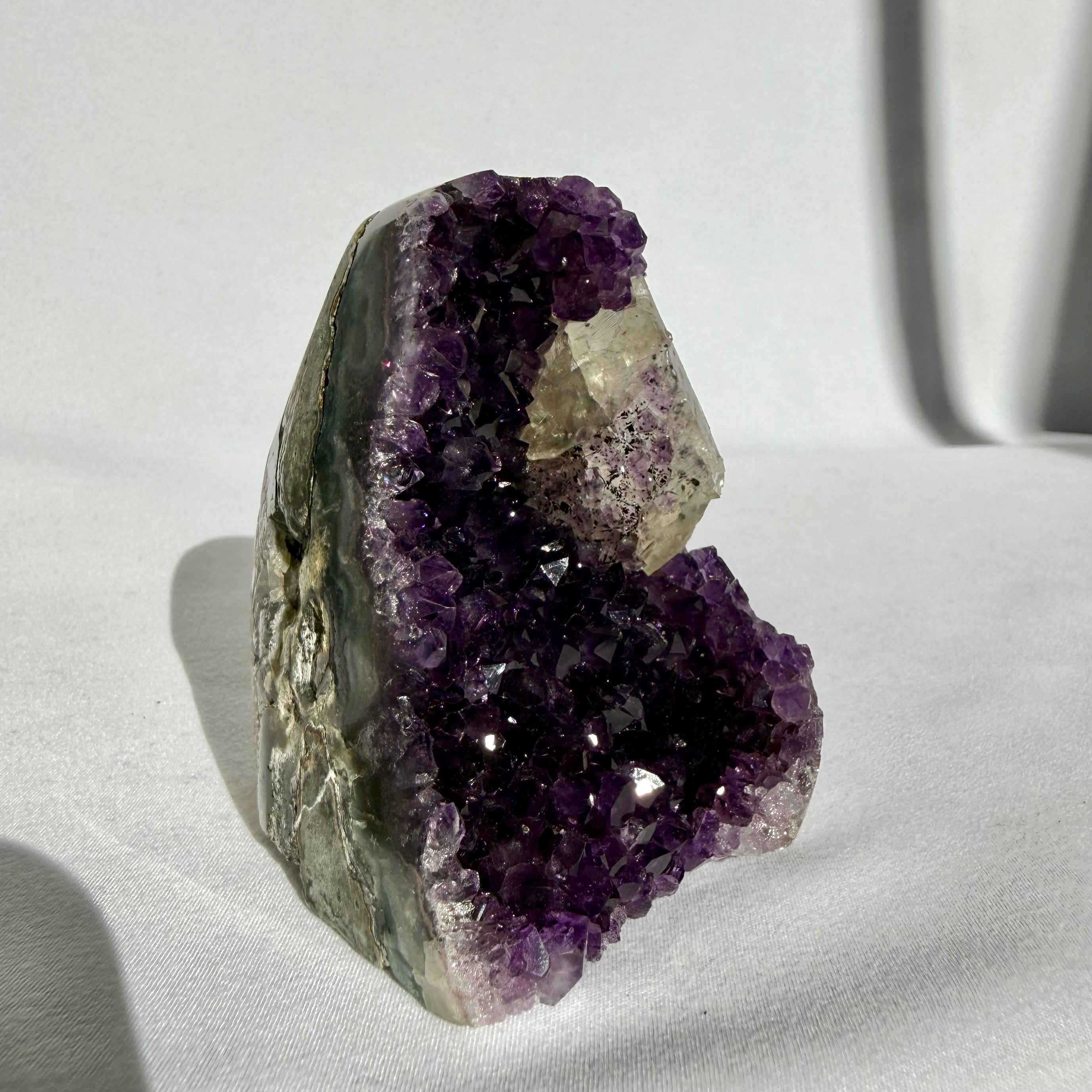 Calcite & Goethite On Uruguayan Amethyst Freeform