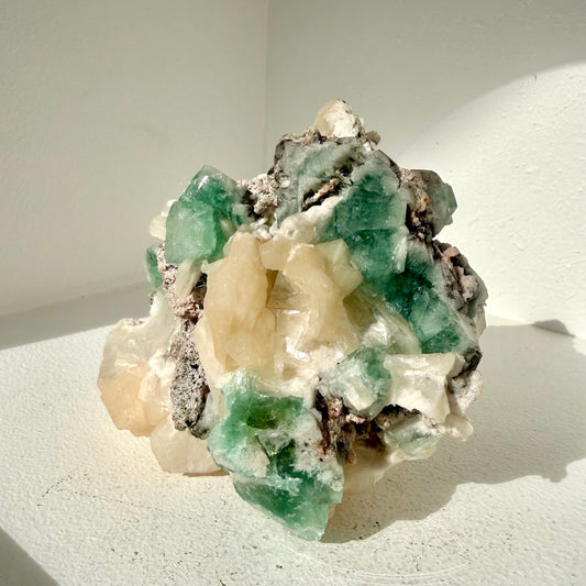 Green Apophyllite & Stilbite Cluster
