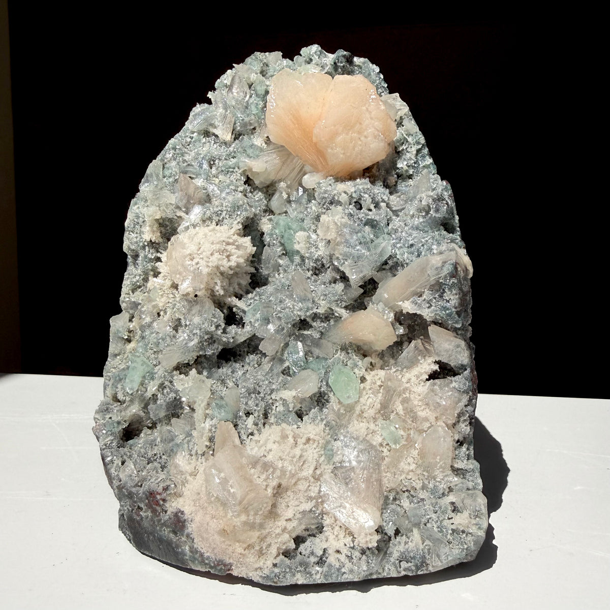 Green Apophyllite + Heulandite On Chalcedony Freeform