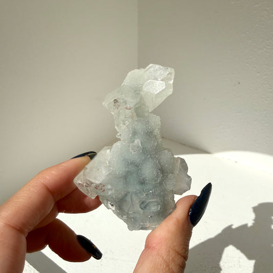 Diamond Apophyllite + Heulandite On White Chalcedony Cluster