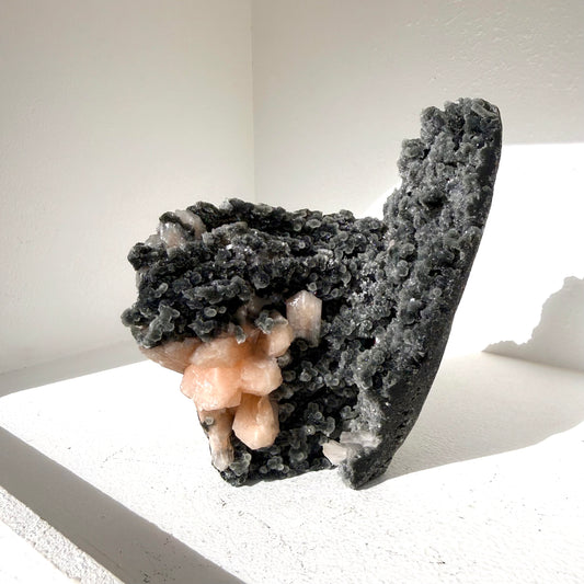 Stilbite & Heulandite On Black Chalcedony Freeform