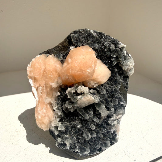 Black Stalactite Chalcedony+ Stilbite Freestanding Cluster