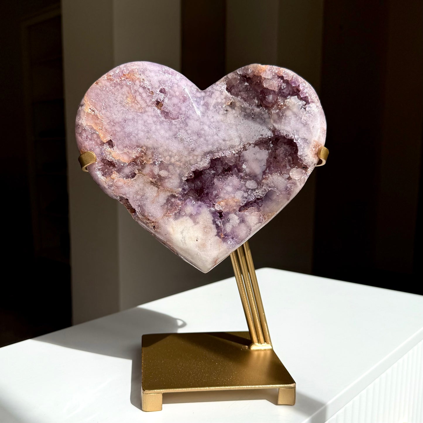 Pink Amethyst Heart On Stand