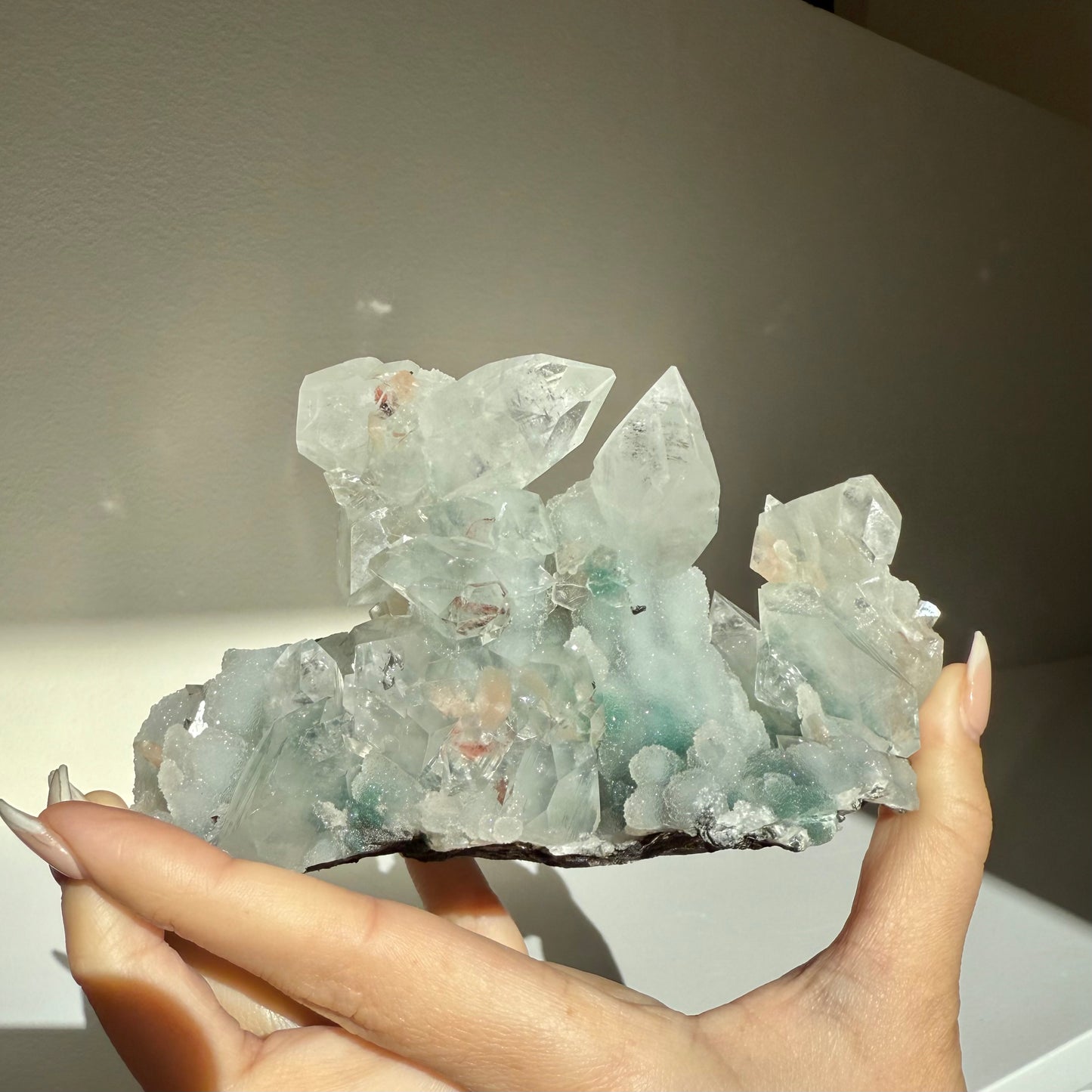 Diamond Apophyllite + Heulandite On White Chalcedony Cluster